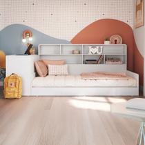 Cama Solterio Infanto Juvenil com Escrivaninha para Estudo e Estante Branco - Completa Móveis Cama Solterio Infanto Juvenil com Escrivaninha para Estudo e Estante Branco - Completa Móveis