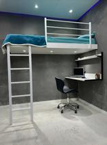 Cama Suspensa De Solteiro M3 Branca Com Luzes de Leds