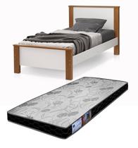 Cama Tamanho Solteiro Mila MDF C/ Pé de Madeira Tradicional Com Colchao D20 88x188cm