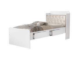 Cama Tamires Baú 2 Gavetas Solteiro Com Capitonê Branco/Bege VJ Móveis Cama Tamires Baú 2 Gavetas Solteiro Com Capitonê Branco/Bege VJ Móveis