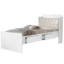 Cama Tamires Solteiro Sem Cama Auxiliar 2 Gavetas e Baú Cambel Cor Branco