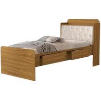 Cama Tamires Solteiro Sem Cama Auxiliar 2 Gavetas e Baú Cambel Cor Nature