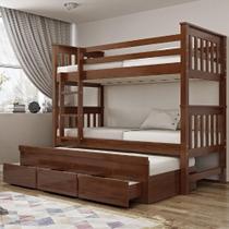 Cama Treliche Solteiro 188x88cm 3 Gavetas com Escada Fixa Altis Avelã B11 - Mpozenato