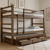 Cama Treliche Solteiro 188x88cm 3 Gavetas com Escada Luca Castanho B11 - Mpozenato Cama Treliche Solteiro 188x88cm 3 Gavetas com Escada Luca Castanho B11 - Mpozenato