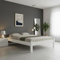 Cama Turca Queen com Colchão em Madeira Maciça Cor Branco Repleta Cama Turca Queen com Colchão em Madeira Maciça Cor Branco Repleta