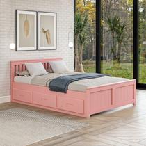 Cama Viúva 06 Gavetas Madeira Maciça Rosa
