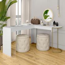 Camarim Em L Industrial Com Led E Espelho Oval Mavi Dourado/bco - M.a