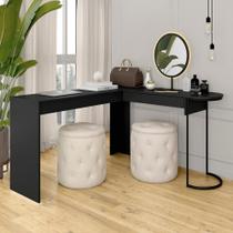 Camarim Em L Industrial Com Led E Espelho Oval Mavi Preto Fosco - M.a