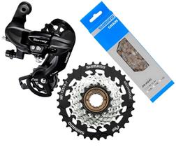Câmbio traseiro shimano tourney rd-ty300 + catraca mf-tz510 megarange + corrente cn-hg40 116 elos - 3x7v / 21v