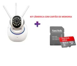 Câmera 3 Antenas Onvif Wifi Robô Visão Noturna + Cartão 64gb