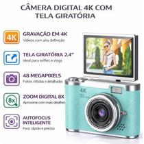 Câmera 4K com Tela Flip Zoom 8X e Design Compacto Ideal para Levar em Qualquer Lugar : VERDE Câmera 4K com Tela Flip Zoom 8X e Design Compacto Ideal para Levar em Qualquer Lugar : VERDE