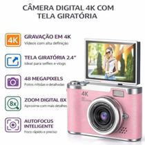 Câmera Compacta 4K com Tela Flip Zoom 8X e Design Premium Leve e Portátil : ROSA