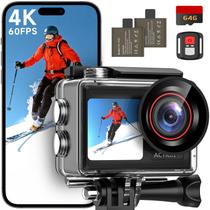 Câmera de ação ODDV 4K60FPS 30MP com LCD frontal e 64GB preta