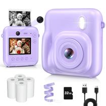 Câmera de impressão Aasonida Kids 48MP de lente dupla com cartão de 32GB roxo