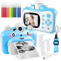 Câmera de impressão instantânea Mobile Toys para crianças com canetas coloridas - Câmera selfie para crianças. Gravador de imagem e vídeo, sessão de fotos de 12 MP, recurso de rotação de 180 graus. Presente para crianças de 5, 6, 7, 8, 9, 10 anos (azul)