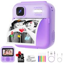 Câmera de impressão instantânea Qnxoatr Kids 48MP HD com 32GB roxa