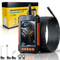 Câmera de Inspeção Endoscópica LCD 4K HD Cabo 5 Metros Prova DÁgua IP67 LED Ajustável Bateria Recarregável Ferramenta Profissional