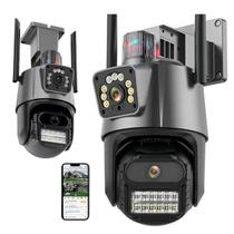 Camera de Segurança Duas Lentes Wifi App Lente Dupla Alarme Sirene Visao Noturna Microfone Sensor Movimento Alto Falante