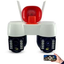 Camera de Segurança Duas Lentes Wifi Grava Voz App PTZ Sensor Movimento Alerta Megafone Sirete Proteçao Vigilancia