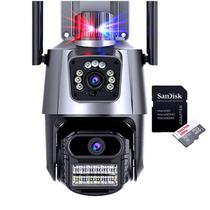 Câmera de Segurança Dupla WiFi 6MP Full HD 8X Zoom com Alarme Integrado Detecção Humana e Reconhecimento de Movimento com Cartão de Memória 32GB