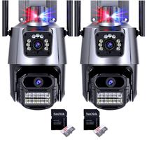 Câmera de Segurança Dupla WiFi 8x Zoom 6MP Full HD 1080 com Alarme Integrado, Detecção Humana e Reconhecimento de Movimento e Cartão SD 32GB 2 unid