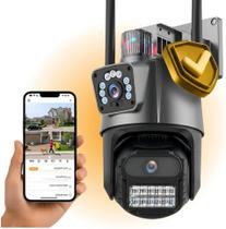 Câmera de Segurança Externa Lente Dupla, WiFi 6MP com Sirene, Visão Noturna, Detecção Inteligente de Movimento, IP66, App no Celular