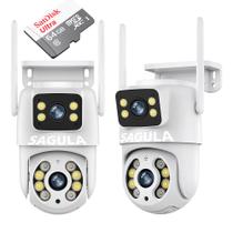 Camera de segurança inteligente duas lentes 360 ip + sd 64gb