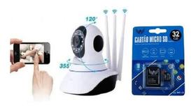 Camera De Segurança Ip 3 Antenas + Cartão Memoria 32 Gb Wifi