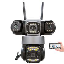 Camera de Segurança Lente Tripla 360 Graus Wifi App Microfone Audio Sensor de Movimento Visao Noturna Monitoramento