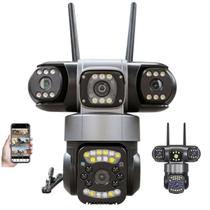 Camera de Segurança Lente Tripla 360 Graus Wifi App Sensor de Presença Movimento Microfone Visao Noturna Proteçao