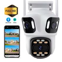 Câmera de Segurança Lente Tripla Giratória IP, Full HD 8MP, Wi-Fi Bluetooth, Compatível Alexa, APP iCSee - Branco