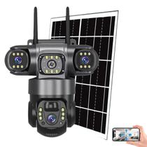 Camera de Segurança Placa Solar Wifi Dual Lente 360 Graus HD Sensor Movimento Visao Noturna Vigilancia Panoramica