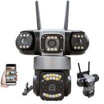 Camera de Segurança Tres Lentes 360 Graus App Wifi Microfone Audio Sensor Movimento Visao Noturna Residencial Comercial