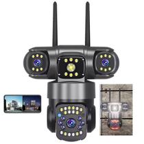 Camera de Segurança Tres Lentes 360 Graus App Wifi Sensor Movimento Presença Microfone Audio Visao Noturna Residencial