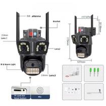Camera De Segurança Tripla Externa Lente 4k Led Wifi Full HD Alarme Visão Noturna SC-B61