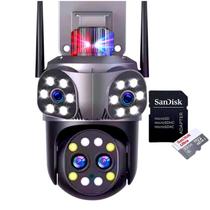 Câmera de Segurança WiFi 10X Zoom 360 PTZ 4 Lentes e Rastreamento Automático visão noturna IP66 Prova Dágua mais Cartão SD