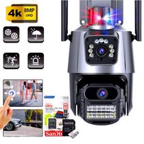 Câmera de Segurança WiFi 8x Zoom 2 Lentes HD 1080 Alarme Detecção de movimento automático a prova dágua IP66 visão noturna colorido com cartão SD 64gb