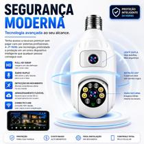Câmera de Segurança WIFI Lente Dupla Inteligente com Visão Noturna e Áudio Bidirecional 2mp Ip Ptz E27