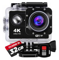 Câmera De Video Filmadora Sport 4k Wifi Prova D'água + Memória 32gb Cor Preto