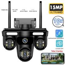 Câmera De Vigilância Inteligente HD De 15MP Com Rastreamento Automático, Lente Tripla, WIFI, IP66 À Câmera De Vigilância Inteligente HD De 15MP Com Rastreamento Automático, Lente Tripla, WIFI, IP66 À
