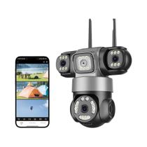 Câmera De Vigilância Wifi Externa 6K 12MP Com Três Lentes, Três Telas, Visão Noturna E Detecção De