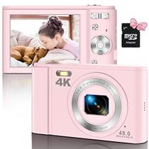 Câmera Digital 4K 48MP com Zoom 16X e Cartão SD 32GB, Rosa