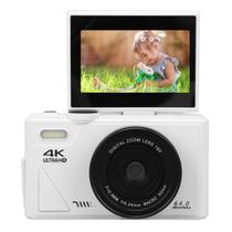 Câmera digital 4K 64MP 18X Zoom Tela Flip de 3 polegadas branca