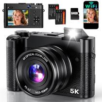 Câmera digital Aboobu 5K 64MP com zoom óptico de 6X WiFi Vlogging
