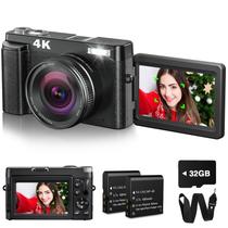 Câmera digital Bifevsr 4K 48MP com cartão de 32GB, foco automático, Flash