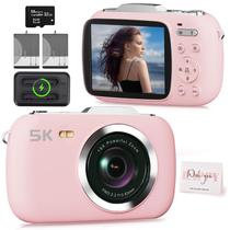 Câmera digital Camcordy 80MP UHD 5K 18X Zoom rosa com 32GB