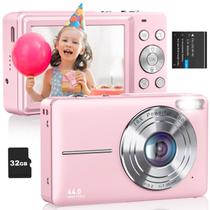 Câmera digital CAMKORY FHD 1080P 44MP com cartão de 32GB rosa