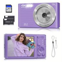 Câmera digital Ceye FHD 4K 44MP 16X Zoom com cartão SD de 64GB roxo