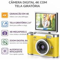 Câmera Digital Compacta 4K com Tela Giratória Zoom 8X Perfeita para Presentes : AMARELO