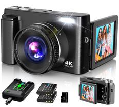 Câmera digital Duluvulu 4K 48MP com foco automático, 2 baterias, cartão SD